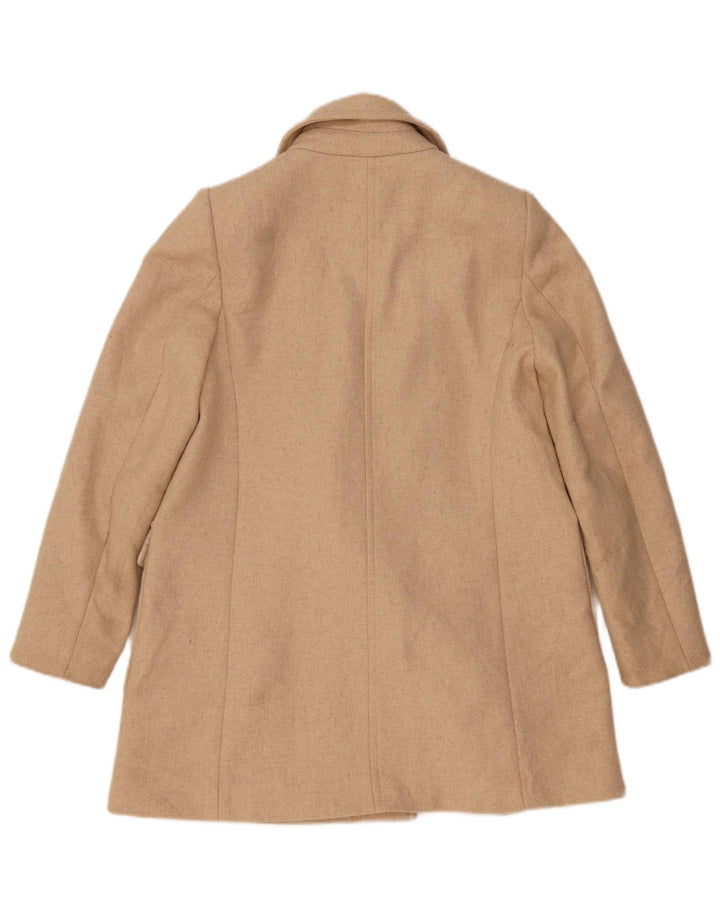 Zweireihiger Damenmantel von Zara, Gr. 10, Beige, Wolle mit Fischgrätmuster