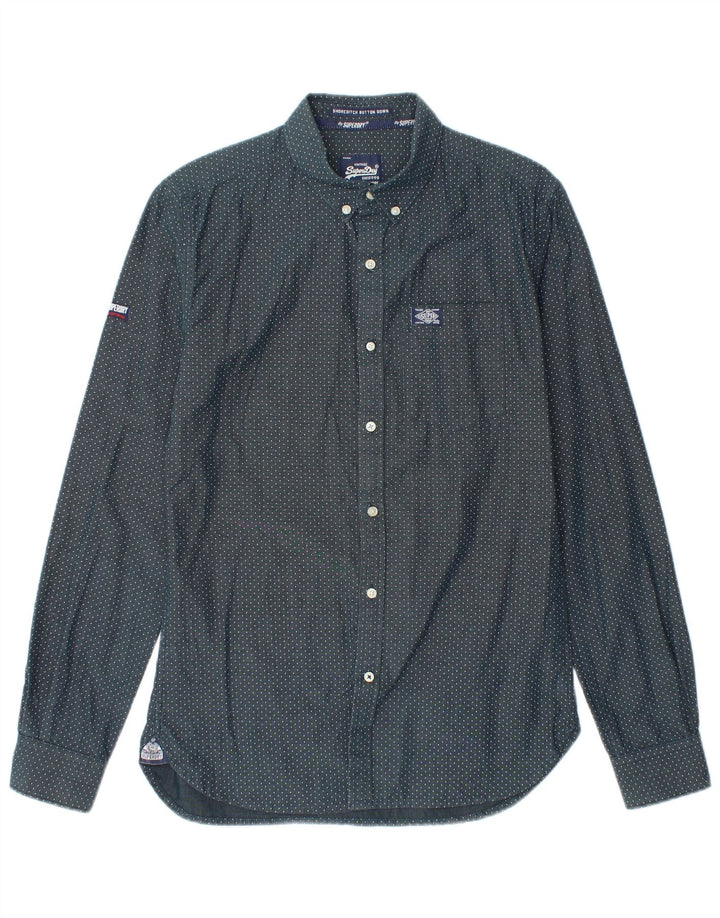 SUPERDRY Mens Shirt Small Navy Blue Spotted Cotton