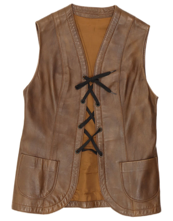 Vintage Damen Lederweste UK 12 Mittelbraun