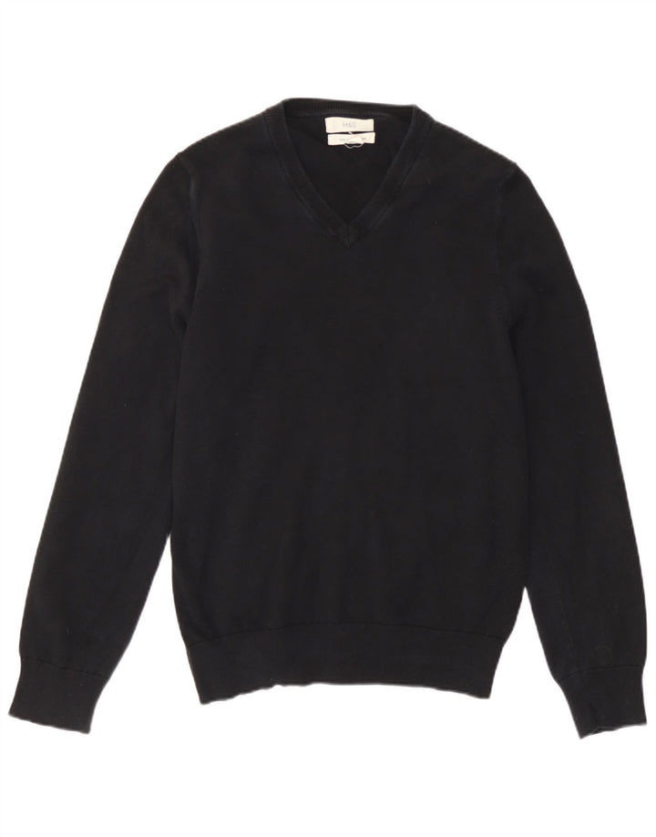 Marks & Spencer Herren-Pullover mit V-Ausschnitt, Größe S, schwarze Baumwolle