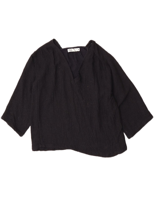 Zara Damen-Bluse mit 3/4-Ärmeln, übergroßes Blusenoberteil, UK 6, XS, marineblaue Viskose