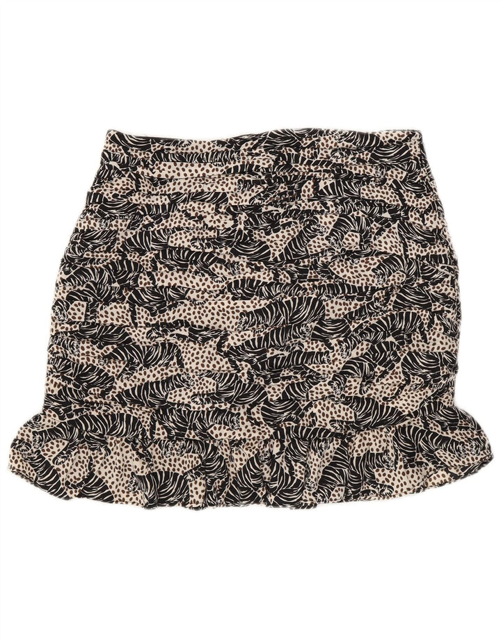 Zara Damen Minirock XS W24 Schwarzes Polyester mit Animal-Print