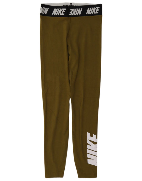 Nike Womens Graphic Leggings UK 10 Small Khaki Colourblock Baumwolle