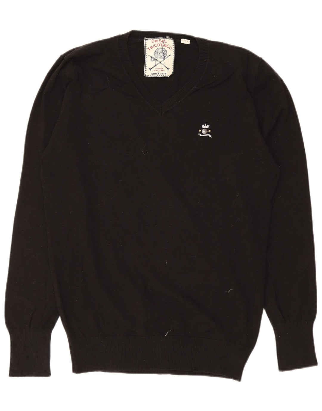 Diesel Herren-Pullover mit V-Ausschnitt, groß, aus schwarzer Baumwolle