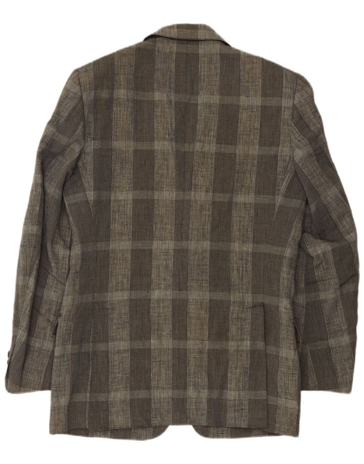 Trussardi Herren-Blazer mit 2 Knöpfen, IT 46, klein, grau kariertes Leinen