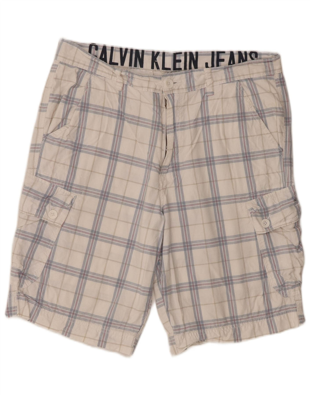 Calvin Klein Herren Cargoshorts W34 Große weiße karierte Baumwolle