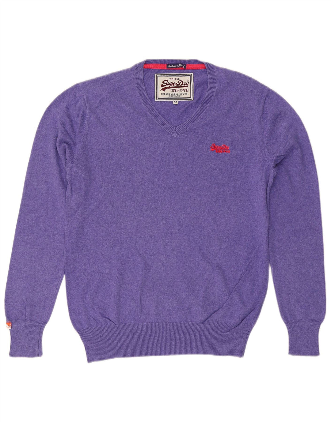 SUPERDRY Damen-Pullover mit V-Ausschnitt, UK 14, mittelviolette Baumwolle
