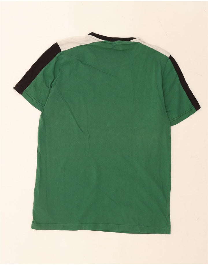 Puma Herren Grafik-T-Shirt-Oberteil aus mittelgrüner Colourblock-Baumwolle