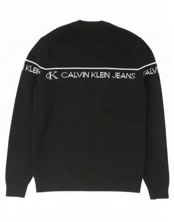 Calvin Klein Jeans Herren-Pullover mit grafischem Rundhalsausschnitt, XL, schwarze Baumwolle