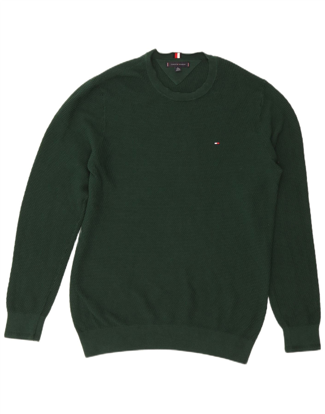 TOMMY HILFIGER Herren-Pullover mit Rundhalsausschnitt, XL, grüne Baumwolle