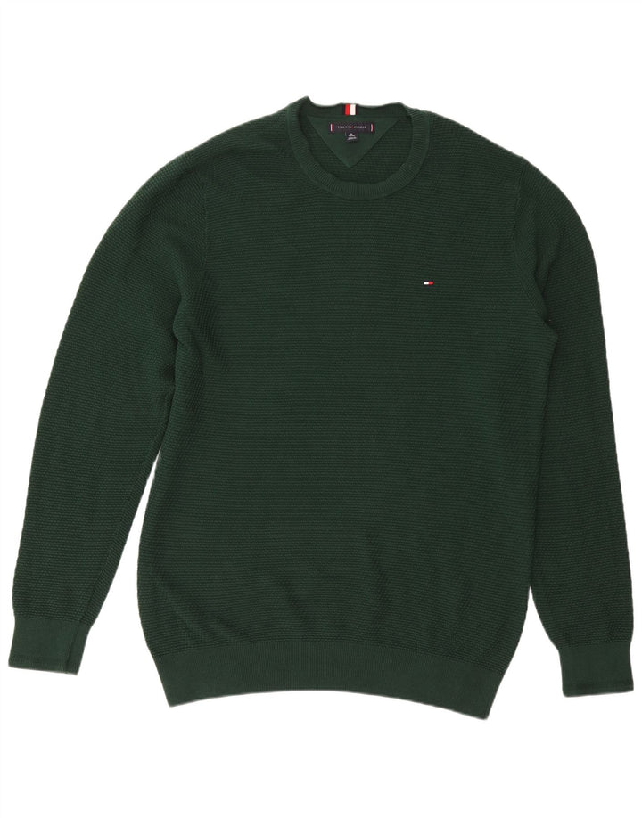 TOMMY HILFIGER Herren-Pullover mit Rundhalsausschnitt, XL, grüne Baumwolle