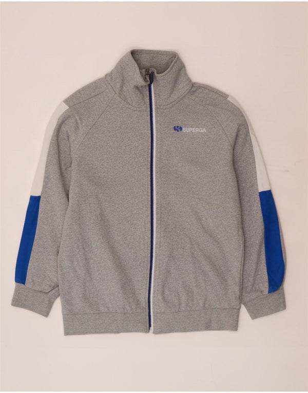 Superga Damen-Trainingsanzug-Top-Jacke, UK 14, mittelgraue Colourblock-Baumwolle