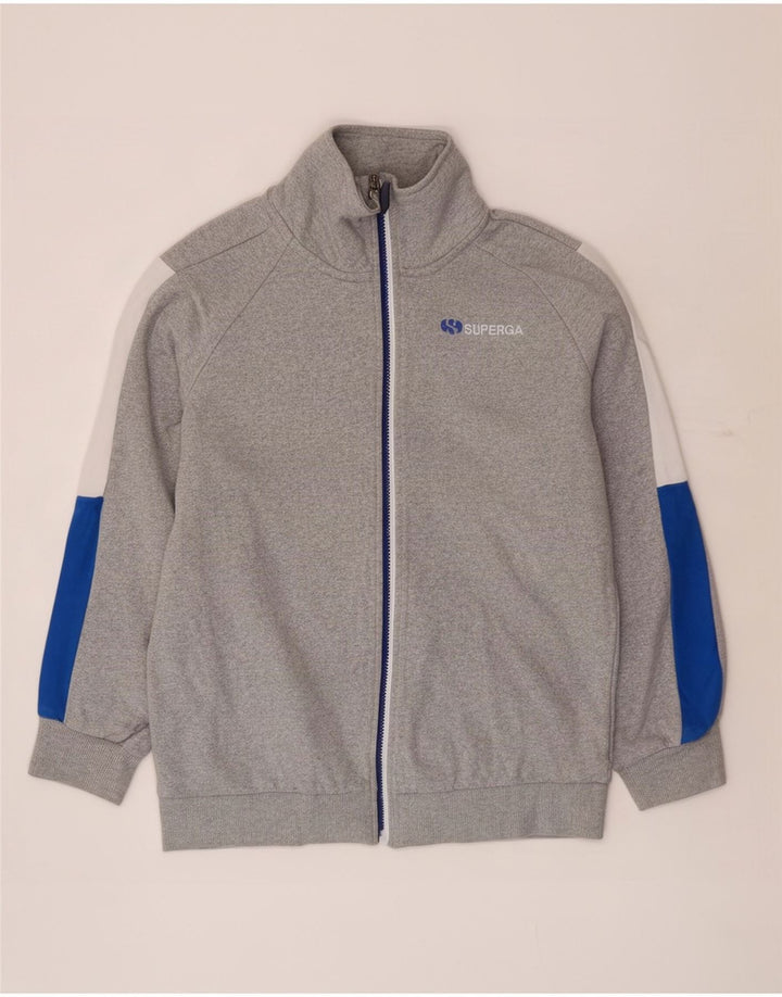 Superga Damen-Trainingsanzug-Top-Jacke, UK 14, mittelgraue Colourblock-Baumwolle