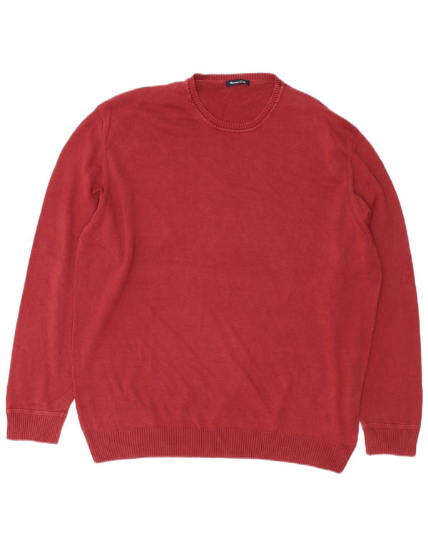 Massimo Dutti Herren-Pullover mit Rundhalsausschnitt, 2XL, Burgunderrot, Baumwolle