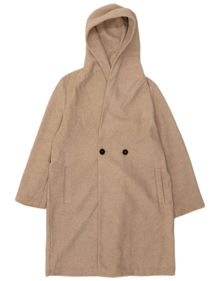 Zara Damen Kapuzenmantel UK 14 Medium Beige Polyester
