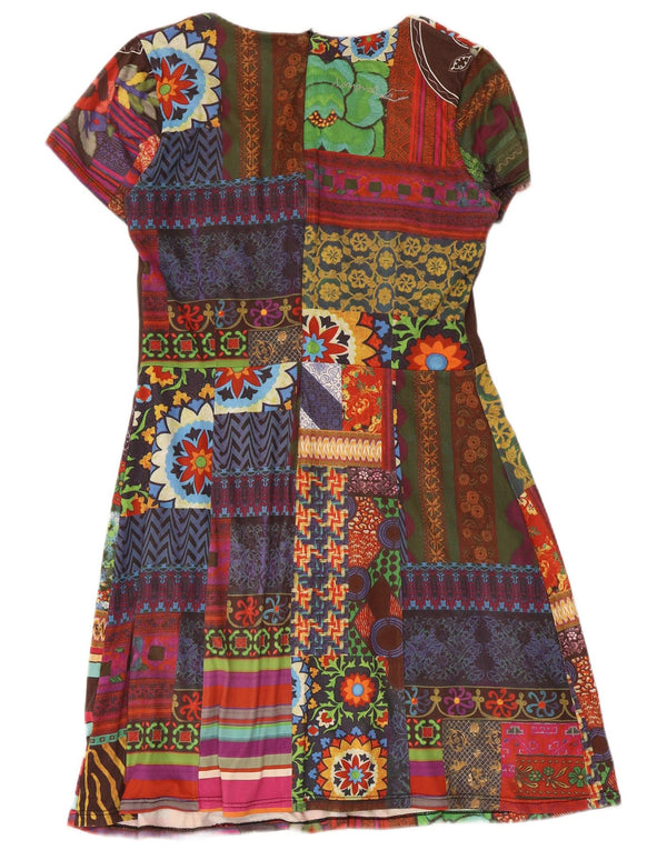 Desigual Damen Grafik-A-Linien-Kleid UK 14 Großes mehrfarbiges Patchwork