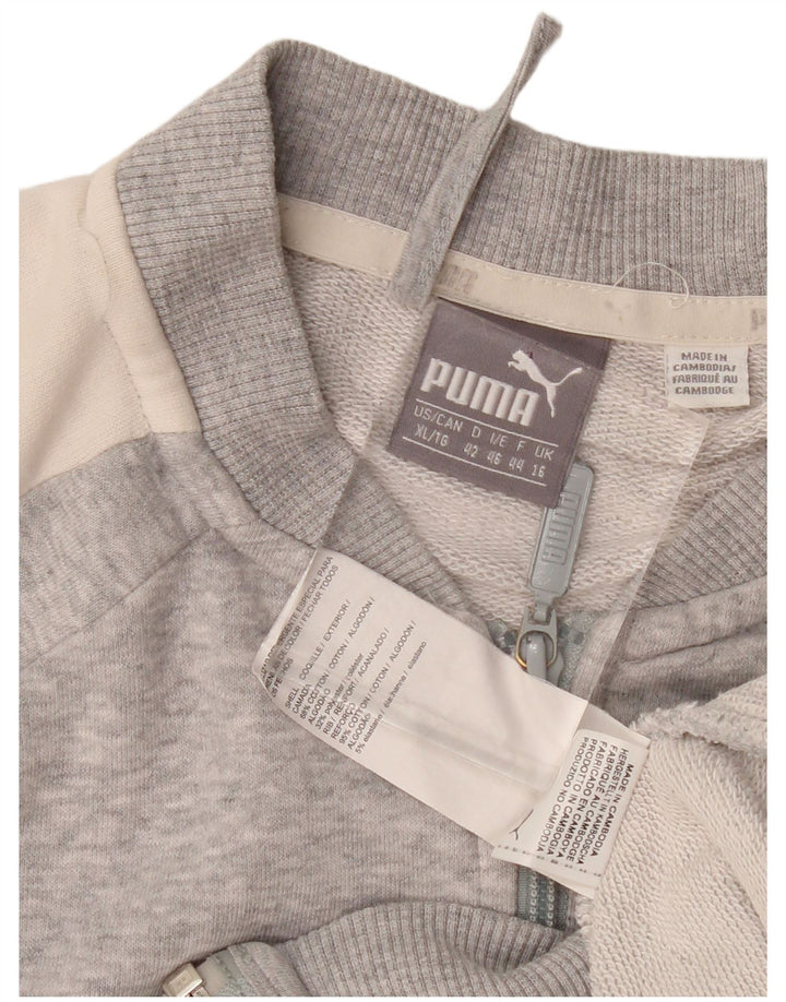 Puma Damen-Trainingsanzug-Oberteiljacke UK 16 Large Graue Colourblock-Baumwolle