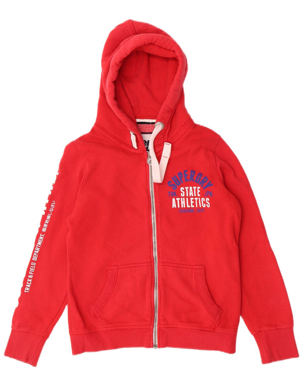 Superdry Damen-Kapuzenpullover mit grafischem Reißverschluss, UK 16, Größe L, Rot, Baumwolle