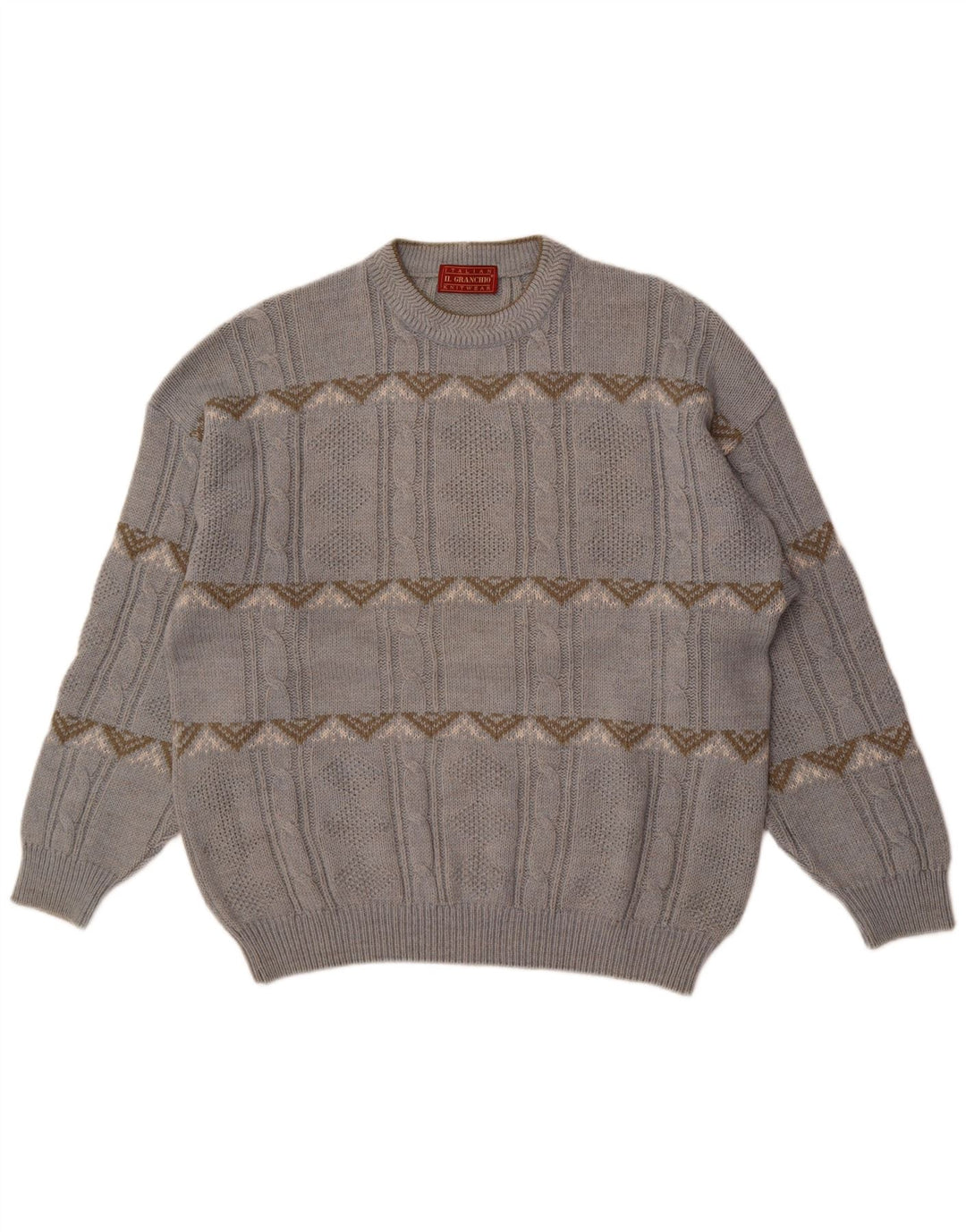 Il Granchio Herren-Pullover mit Rundhalsausschnitt, groß, blaue Fair-Isle-Wolle