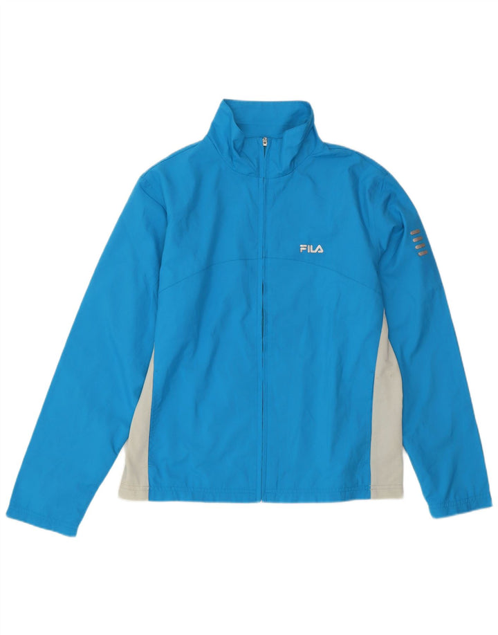 FILA Damen-Trainingsanzug-Oberteiljacke UK 14 Mittelblaues Colourblock-Polyester