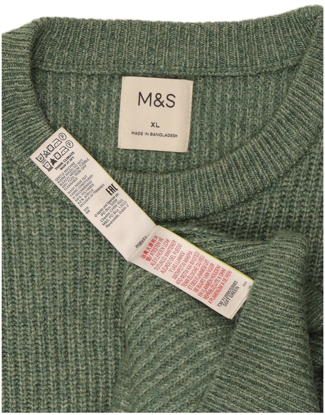 Marks & Spencer Herren-Pullover mit Rundhalsausschnitt, XL, grünes Polyamid