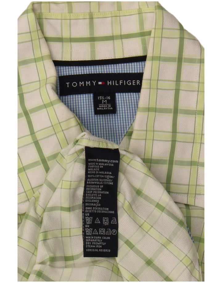 Tommy Hilfiger Herrenhemd, Größe 15 1/2 16, mittelgrün karierte Baumwolle