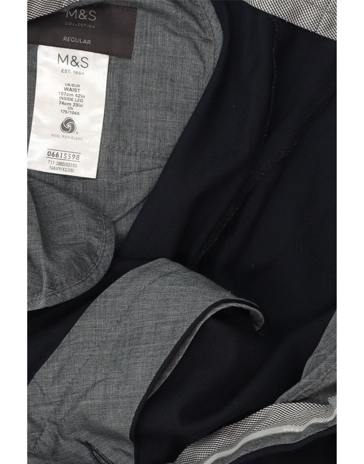 MARKS & SPENCER Herren-Anzughose mit normaler Passform, W42, L29, marineblaue Wolle