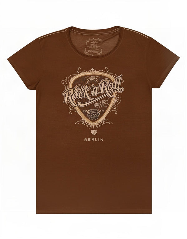 Hard Rock Cafe Damen Berlin Graphic T-Shirt Top UK 12 Mittelbraun Baumwolle