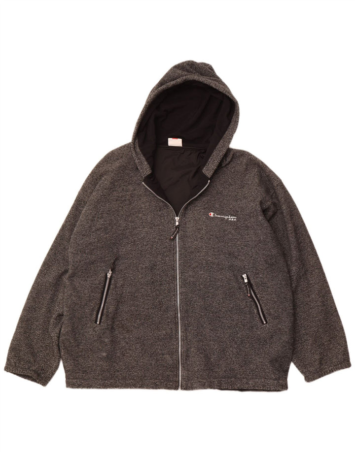CHAMPION Herren-Fleecejacke mit Kapuze, UK 42, XL, graues Nadelstreifen-Polyester