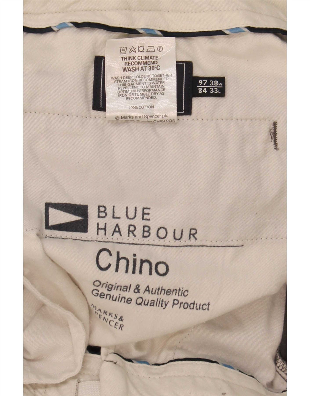 Marks & Spencer Herren Blue Harbour Gerade Chinohose W38 L33 Khaki