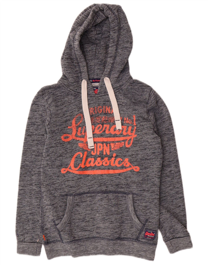 SUPERDRY Damen-Pullover mit übergroßem grafischem Kapuzenpullover, Gr. 6, XS, Grau meliert