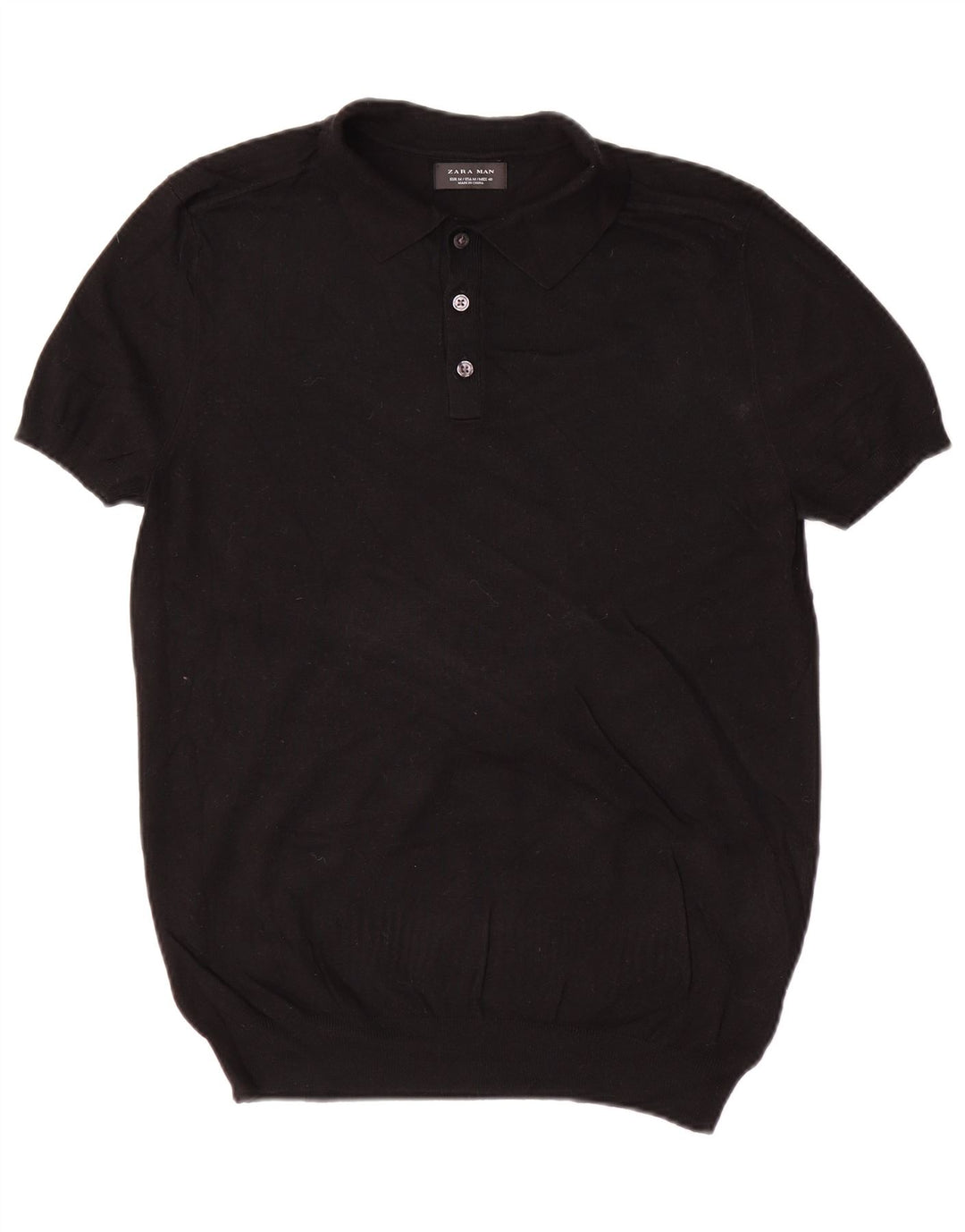 Zara Herren-Pullover mit Polokragen, kurzärmelig, mittelschwarz, Viskose