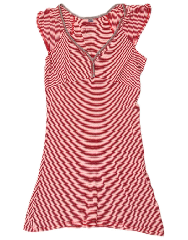 Fila Damen T-Shirt-Kleid UK 12 Mittelrot gestreift aus Baumwolle