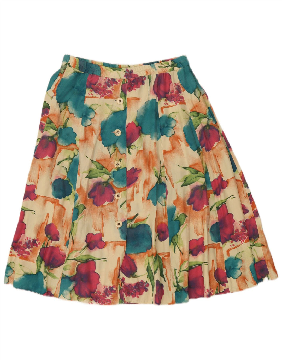 VINTAGE Damen A-Linienrock W32 Großes mehrfarbiges Blumenmuster