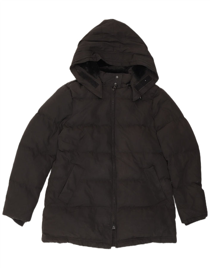 Zara Damen-Jacke mit Kapuze, gepolstert, Größe 44, Schwarz, Polyester