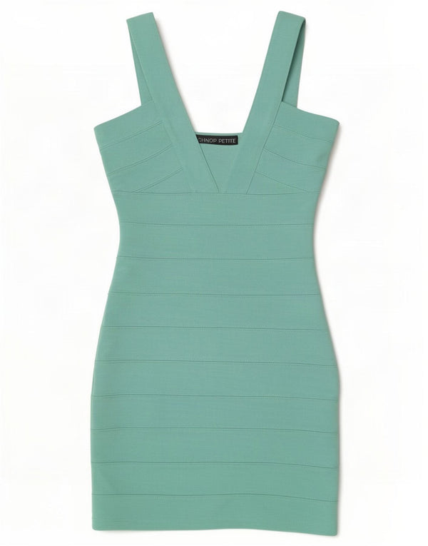 Topshop Womens Petite Ärmelloses, figurbetontes Kleid UK 10 Small Grün Polyester