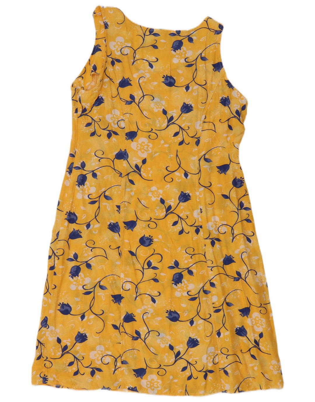 Vintage Damen Ärmelloses Basic Kleid EU 40 Mittelgelb geblümt