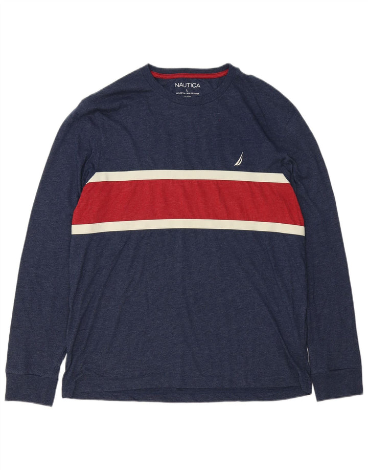 Nautica Herren-Oberteil, langärmelig, groß, marineblau, Colourblock-Baumwolle