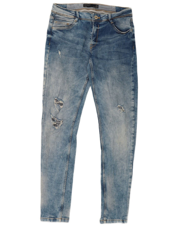 Zara Damen Acid Wash Distressed Skinny Jeans EU 38 Small W28 L28 Blau