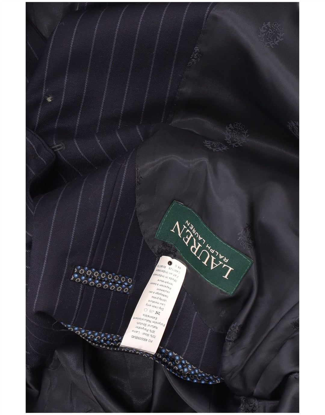 Ralph Lauren Herren-Blazer mit 2 Knöpfen, UK 44, XL, marineblaue Nadelstreifenwolle