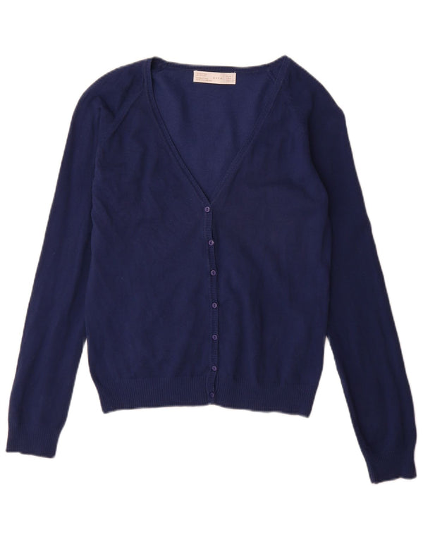 Zara Damen-Cardigan-Pullover UK 14 Große marineblaue Baumwolle