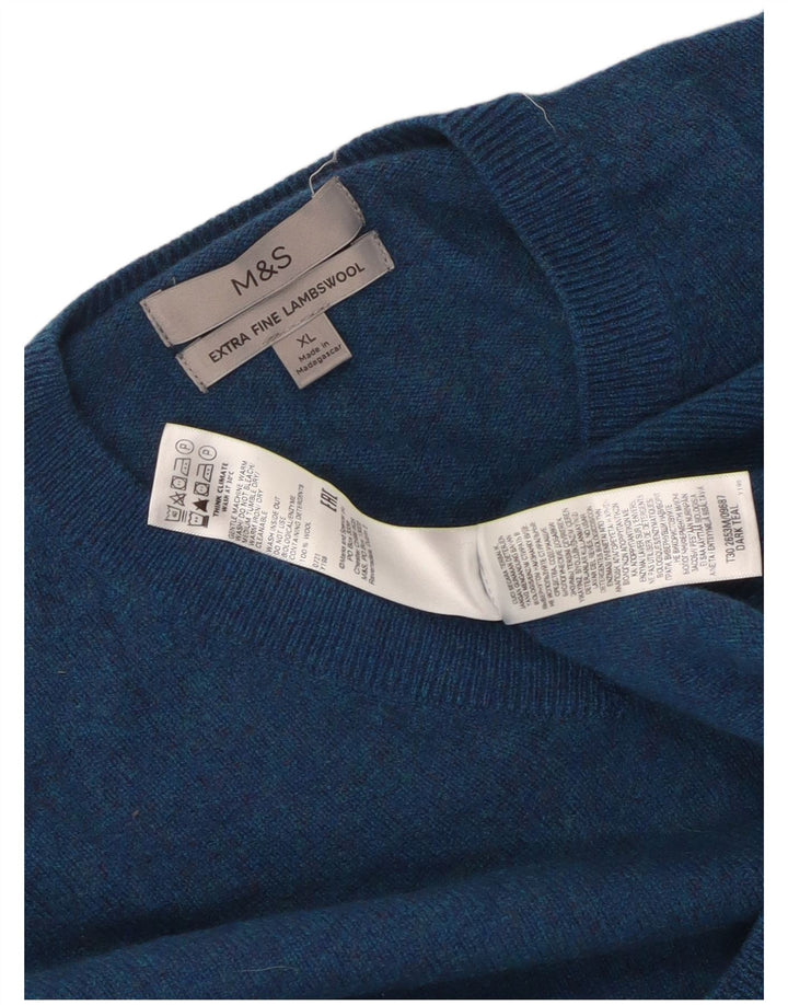 Marks & Spencer Damen-Pullover mit V-Ausschnitt, UK 18, XL, blaue Wolle