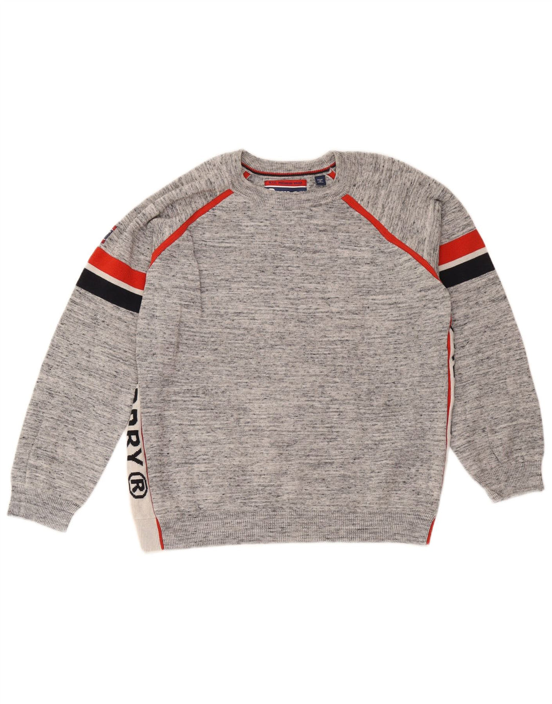 Superdry Herren-Pullover mit grafischem Rundhalsausschnitt, groß, Grau, Farbblock