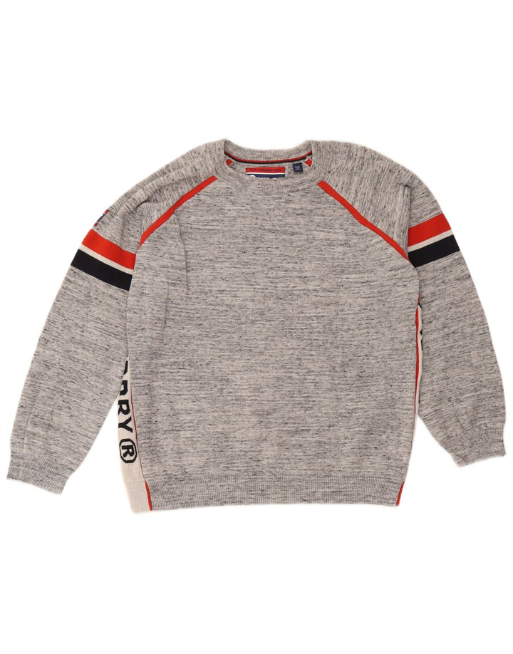 Superdry Herren-Pullover mit grafischem Rundhalsausschnitt, groß, Grau, Farbblock