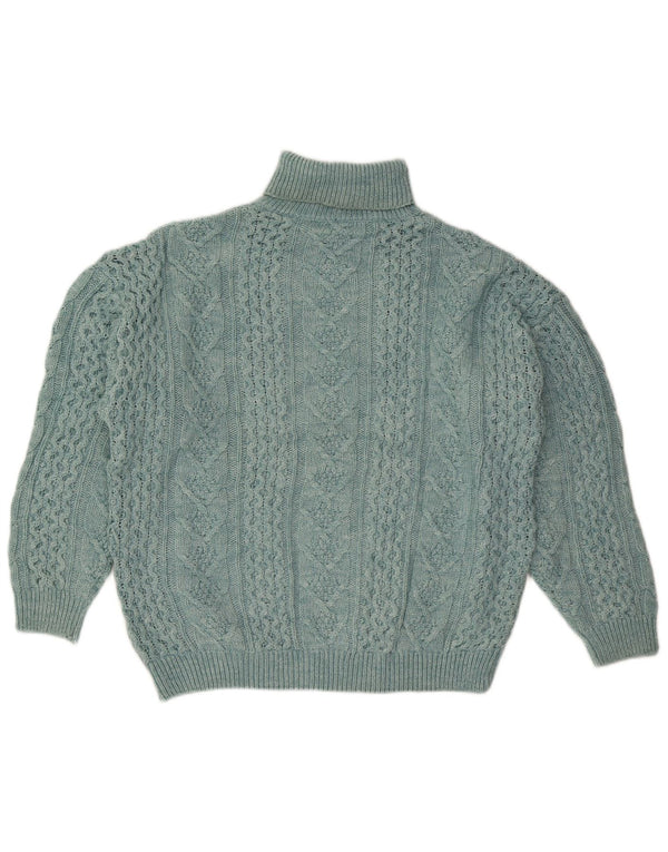 VINTAGE Damen Übergroßer Rollkragenpullover Pullover UK 18 XL Blaue Wolle