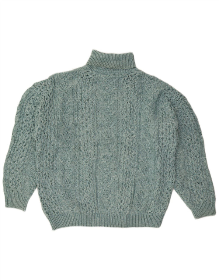 VINTAGE Damen Übergroßer Rollkragenpullover Pullover UK 18 XL Blaue Wolle