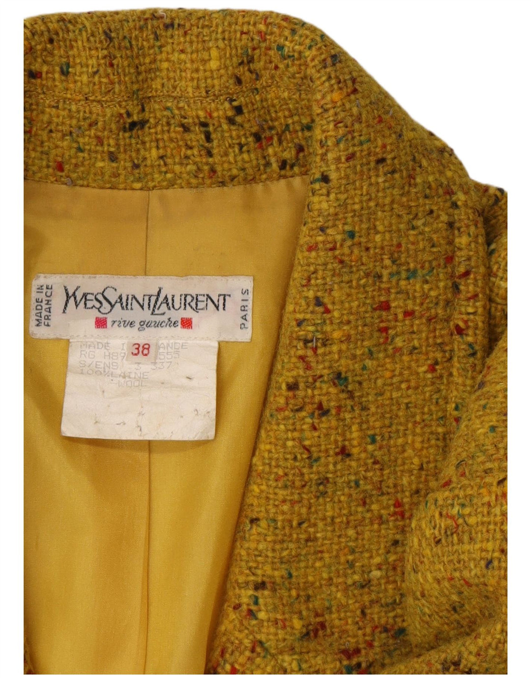 Yves Saint Laurent Damen Blazer Jacke EU 38 Mittelgelb gefleckt