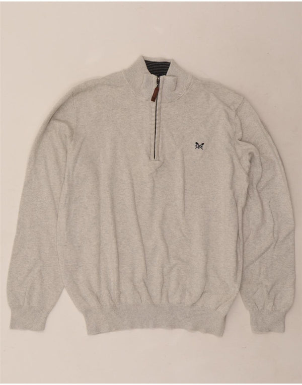 Crew Clothing Herren-Pullover mit Reißverschluss, XL, graue Baumwolle
