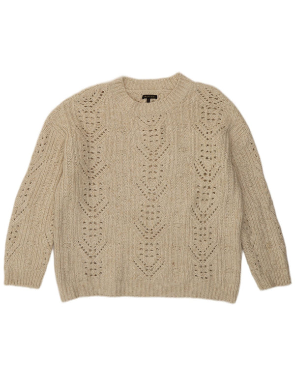 Massimo Dutti Damen-Pullover mit Rundhalsausschnitt, Gr. 42, Größe L, gebrochenes Weiß