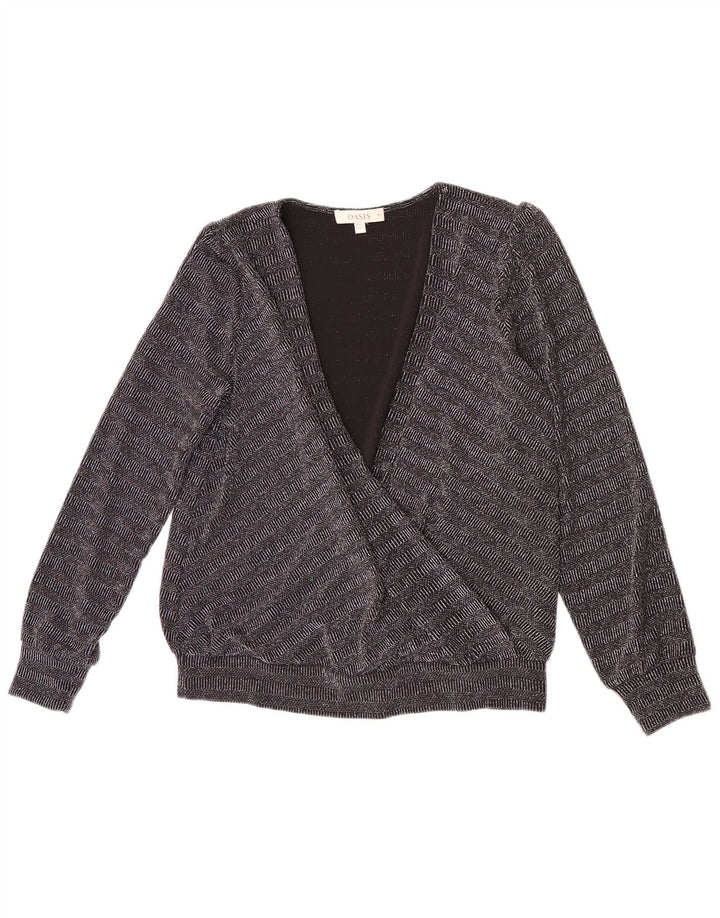 Oasis Langarm-Blusenoberteil für Damen, UK-Größe 44, Mittelschwarz, gestreift, Polyamid